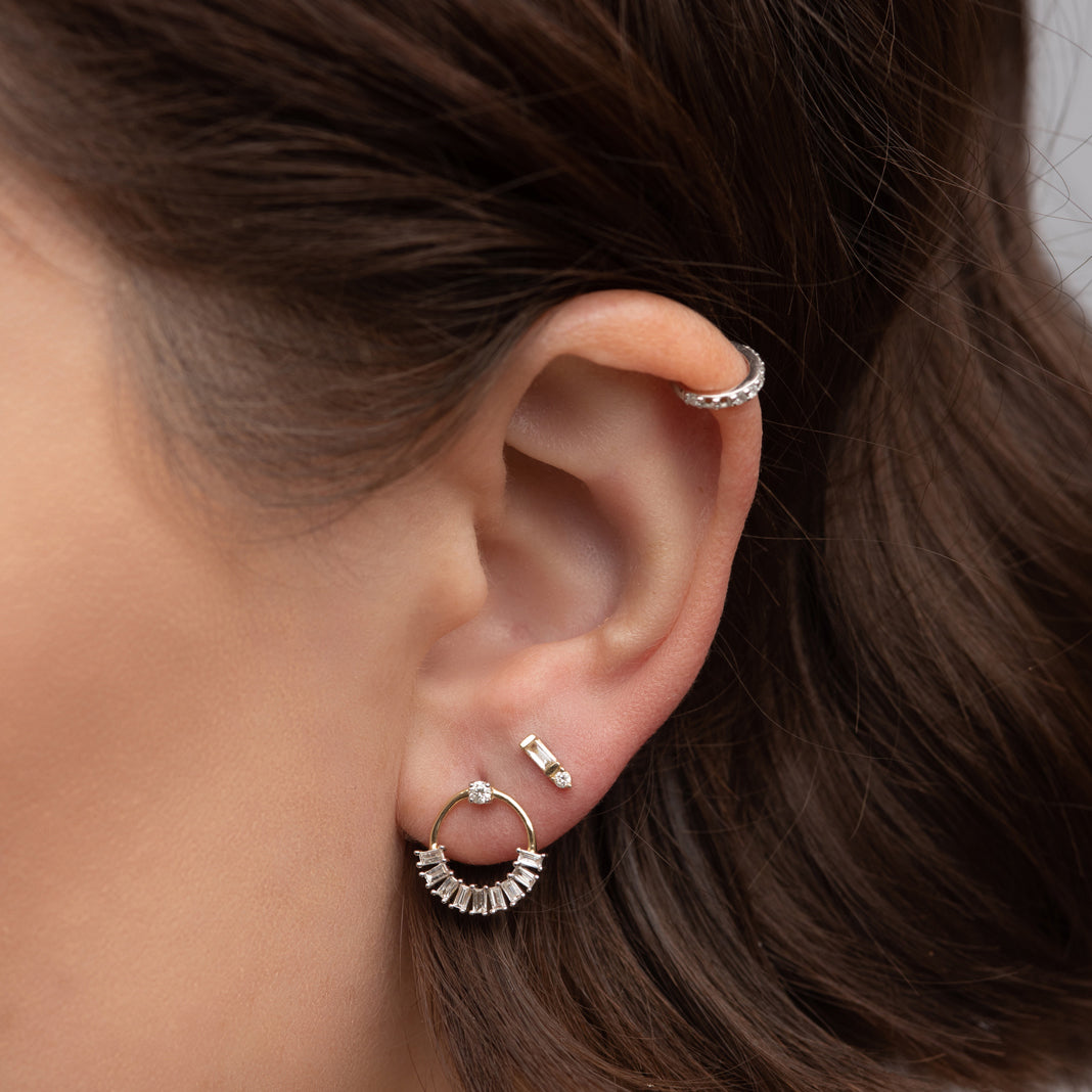 Baguette and Round Diamond Stud Earrings - Rachel Reid