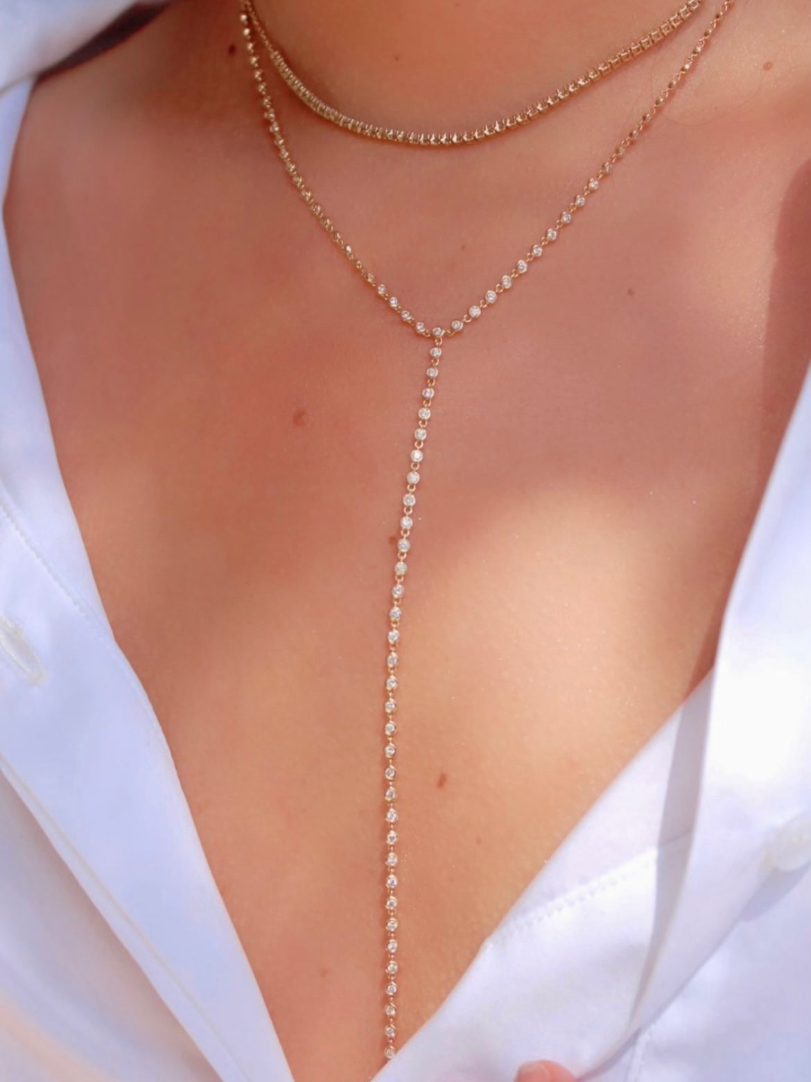 Mini Diamond Bezel Y Necklace