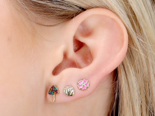 Diamond Shell Stud Earrings