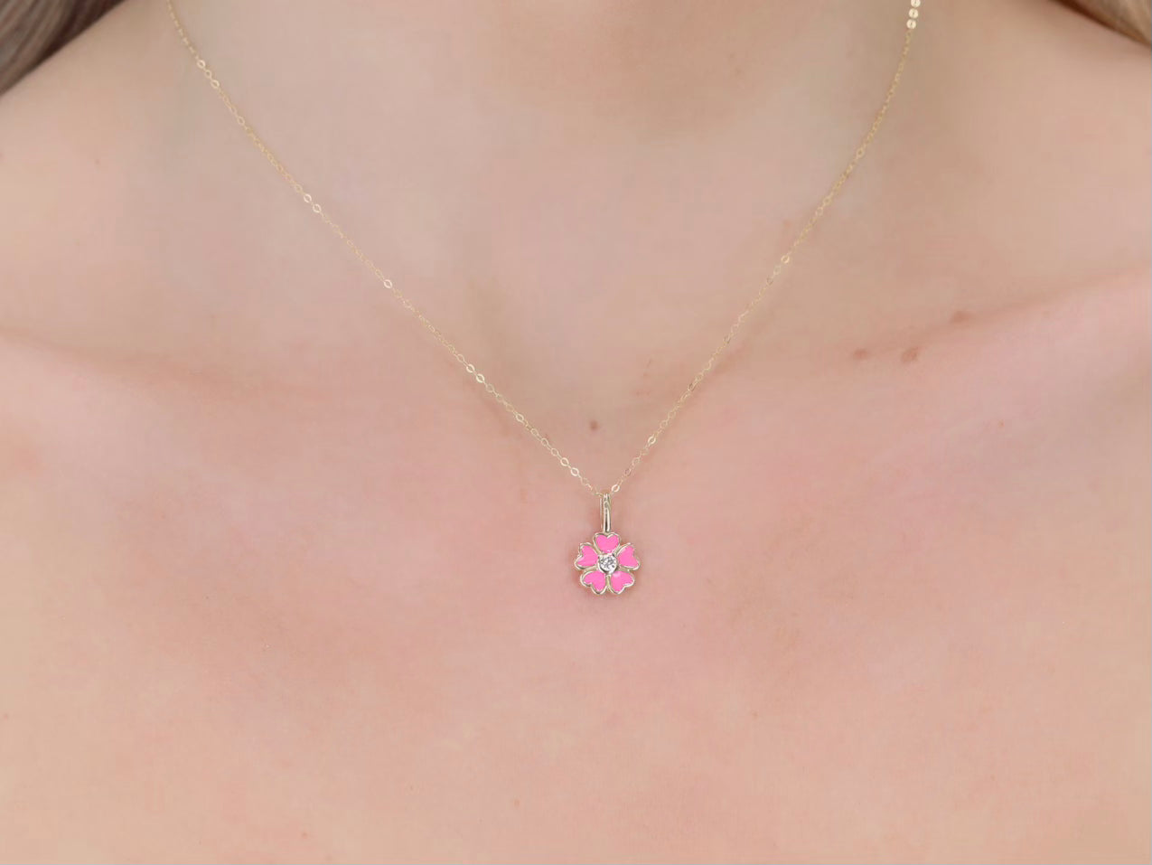 Diamond and Hot Pink Enamel Flower Charm