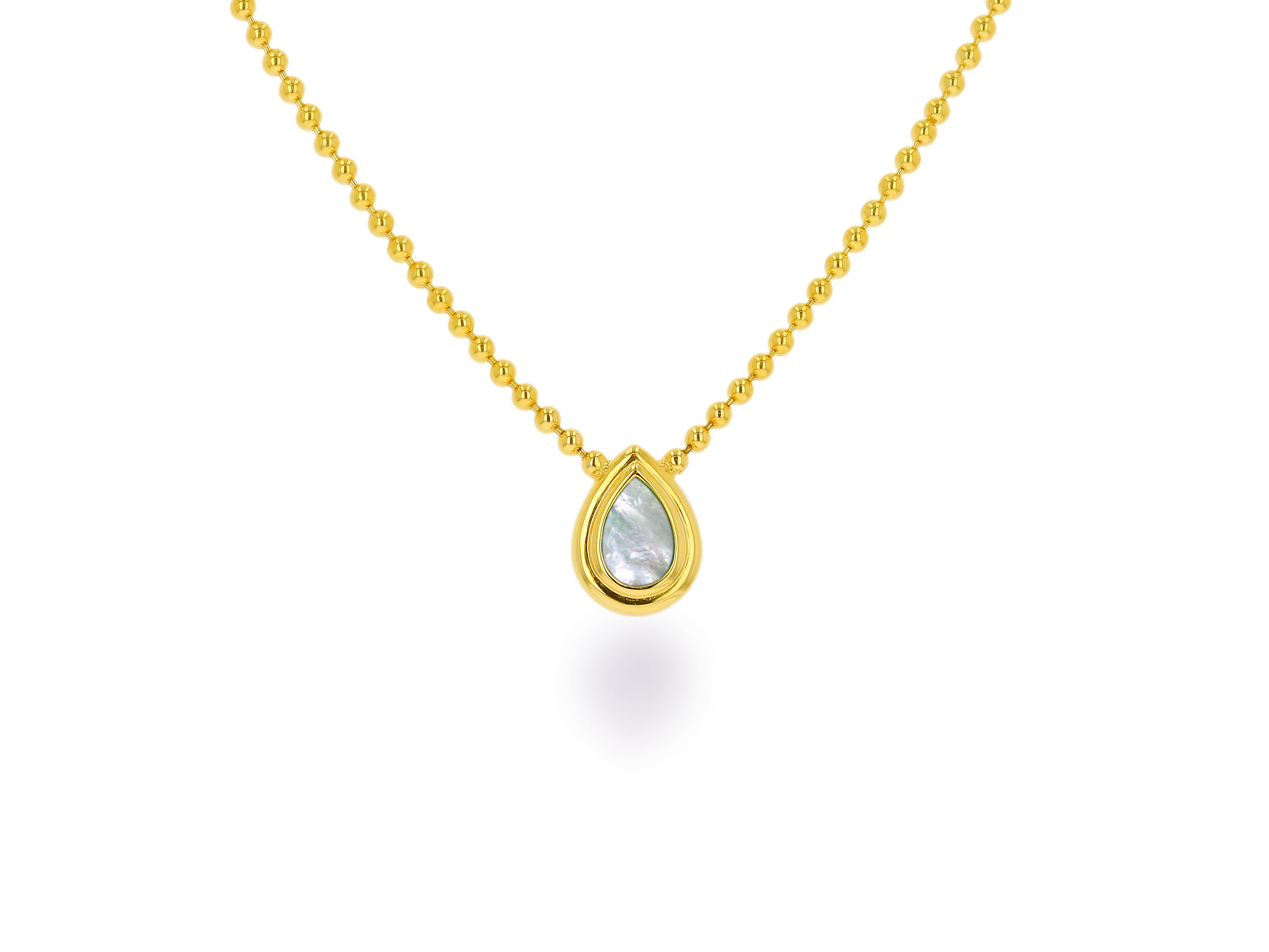 Teardrop Double Bezel Bead Chain Necklace