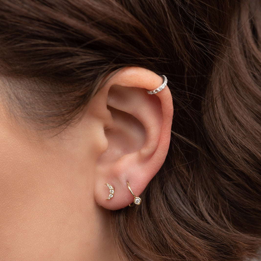 Single Diamond Pave Crescent Moon Stud Earring - Rachel Reid