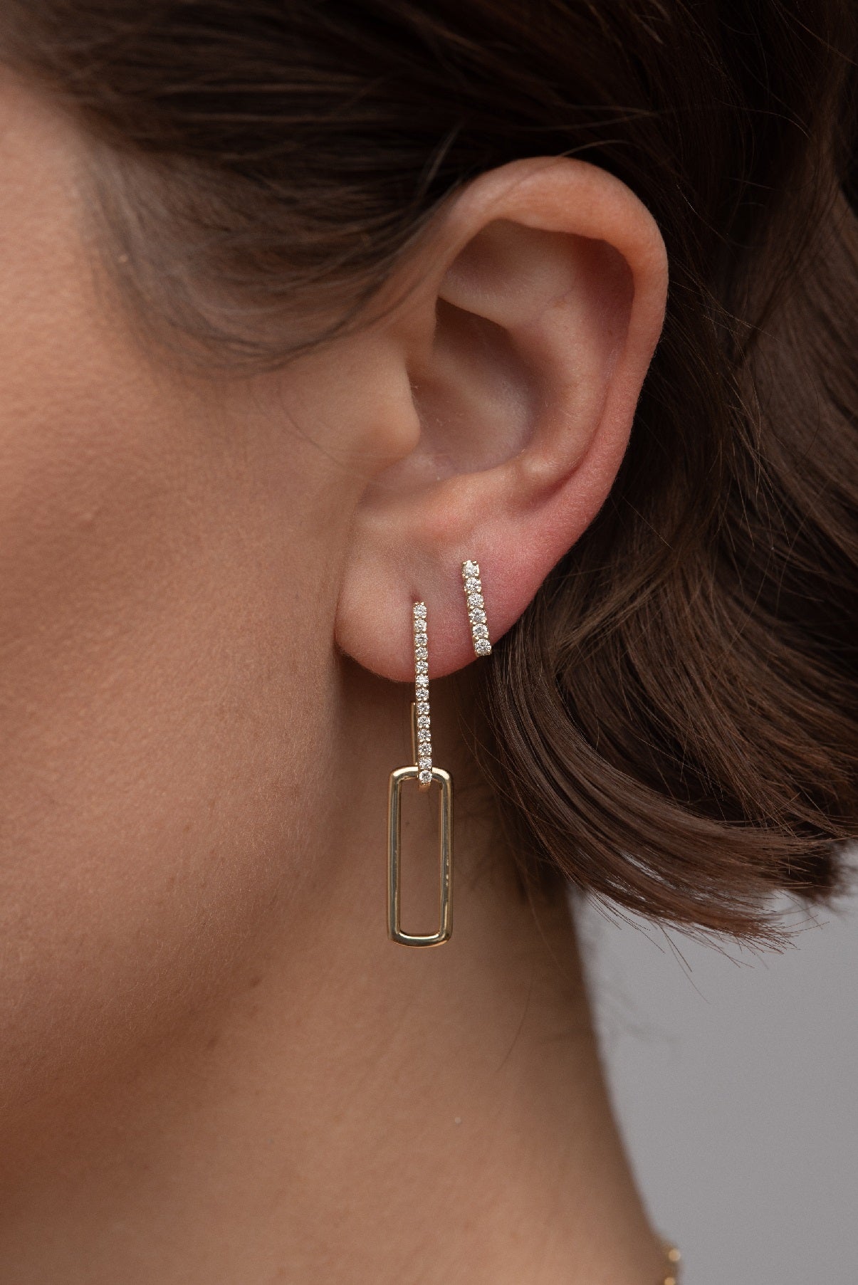 Large Square Hoop Diamond Drop Earrings - Rachel Reid