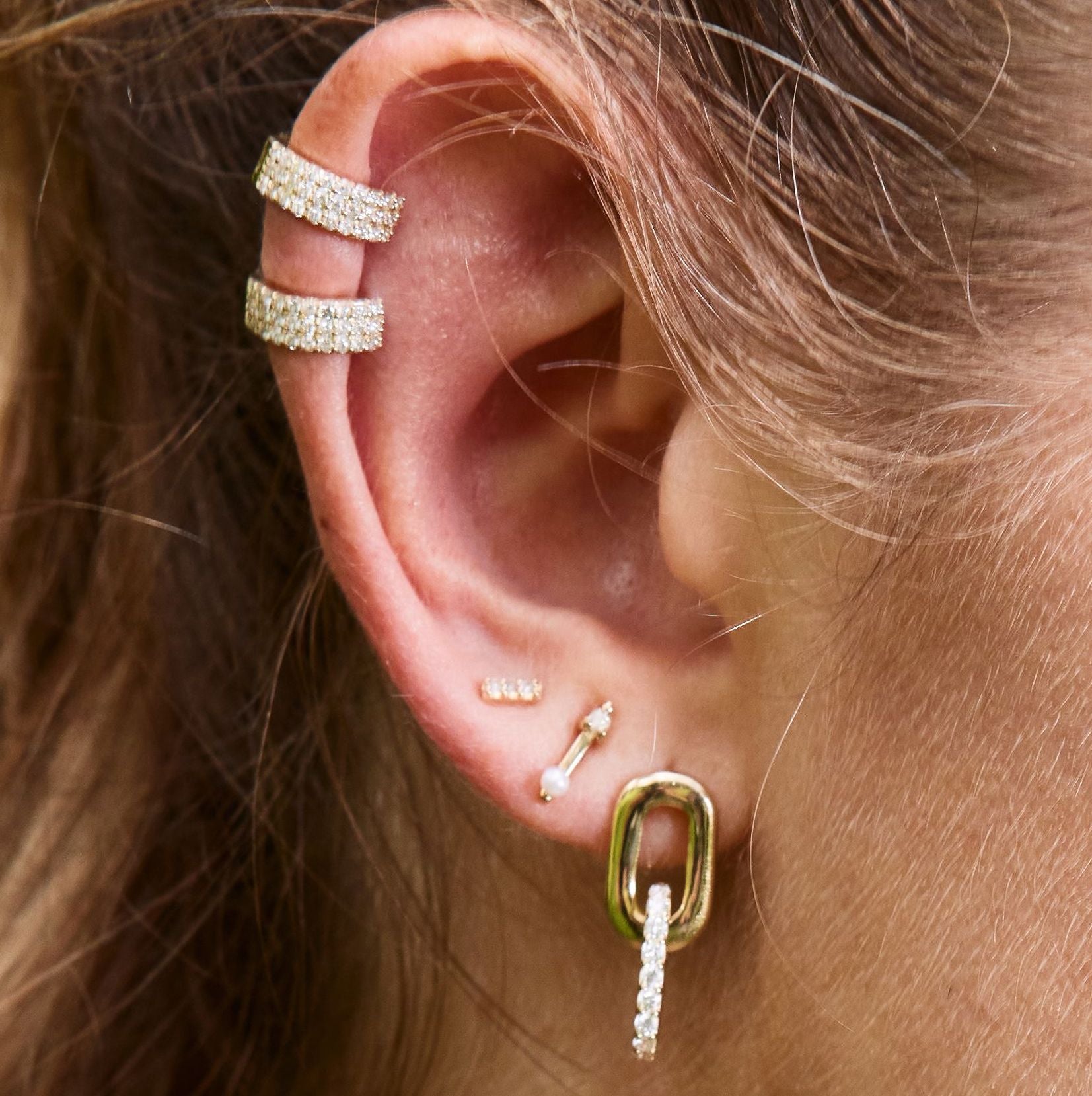 Double Link Diamond Drop Earrings