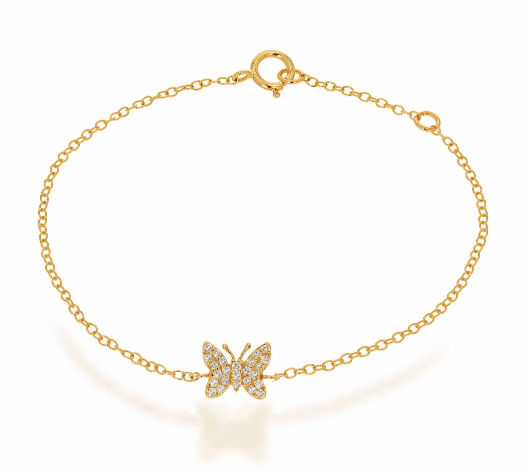 14K Yellow Gold Diamond Double Butterfly Chain Bracelet for Her For Sale at  1stDibs | yellow butterfly bracelet, diamond butterfly bracelet