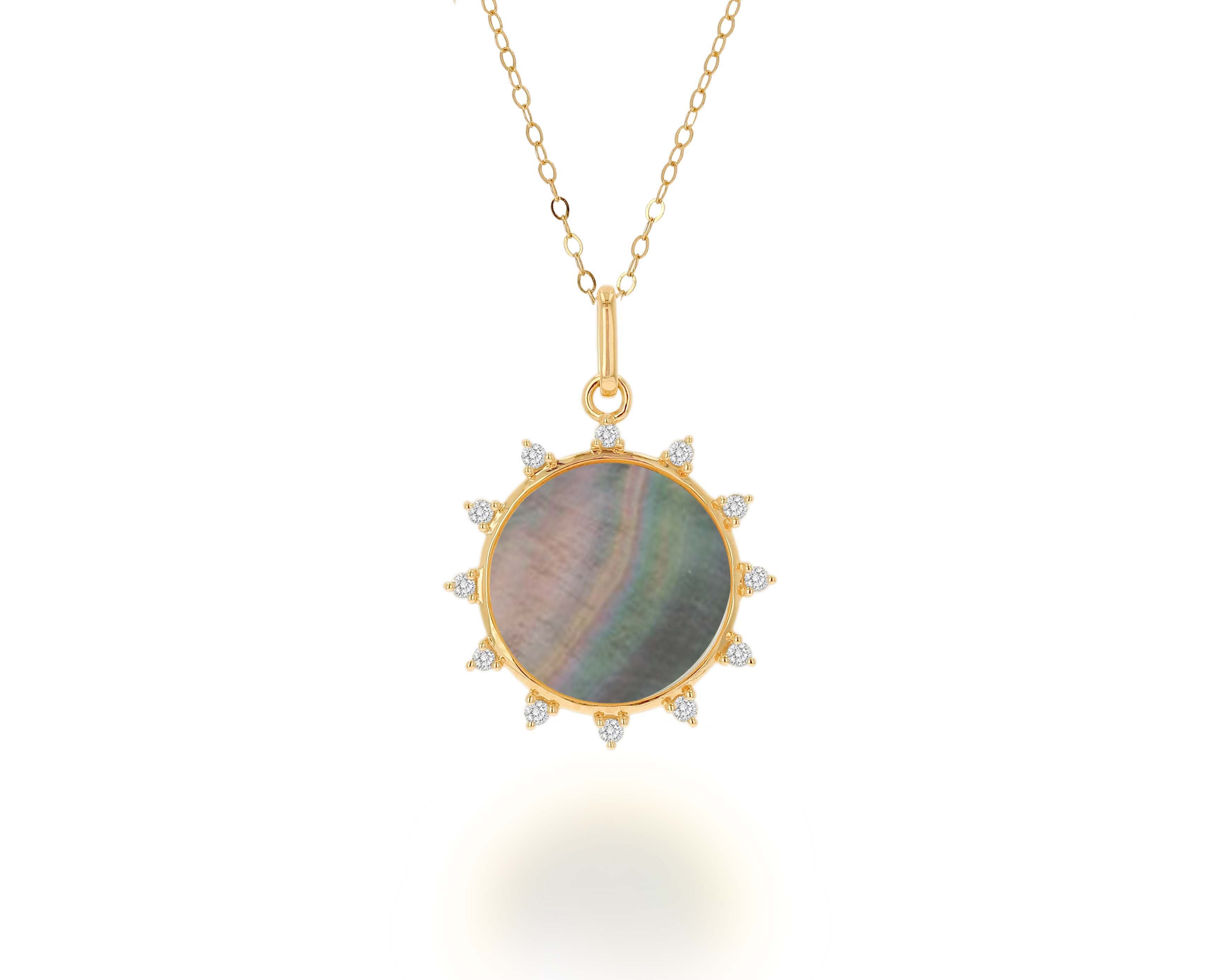 Diamond and Grey Mother of Pearl Sun Charm