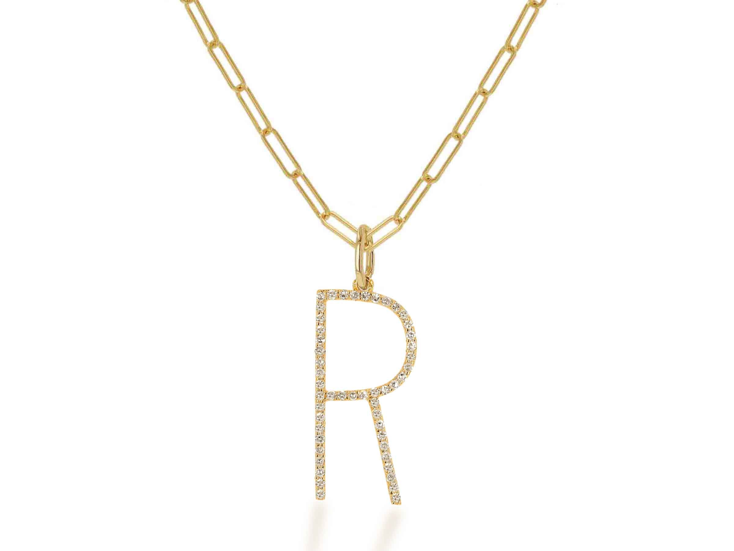Oversized Diamond Letter Charm on Baby Link Chain - Rachel Reid