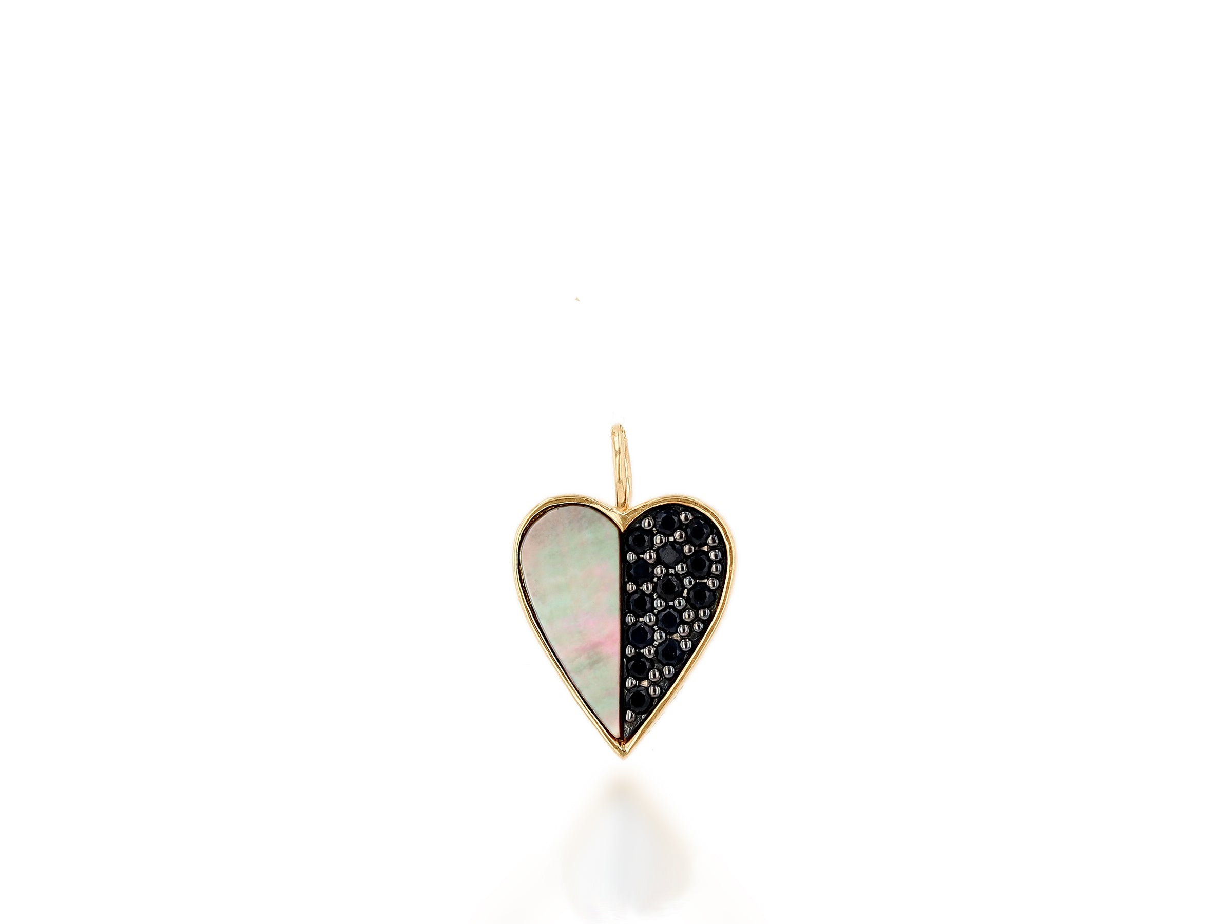 Black Spinel and Grey Mother Of Pearl Heart Charm