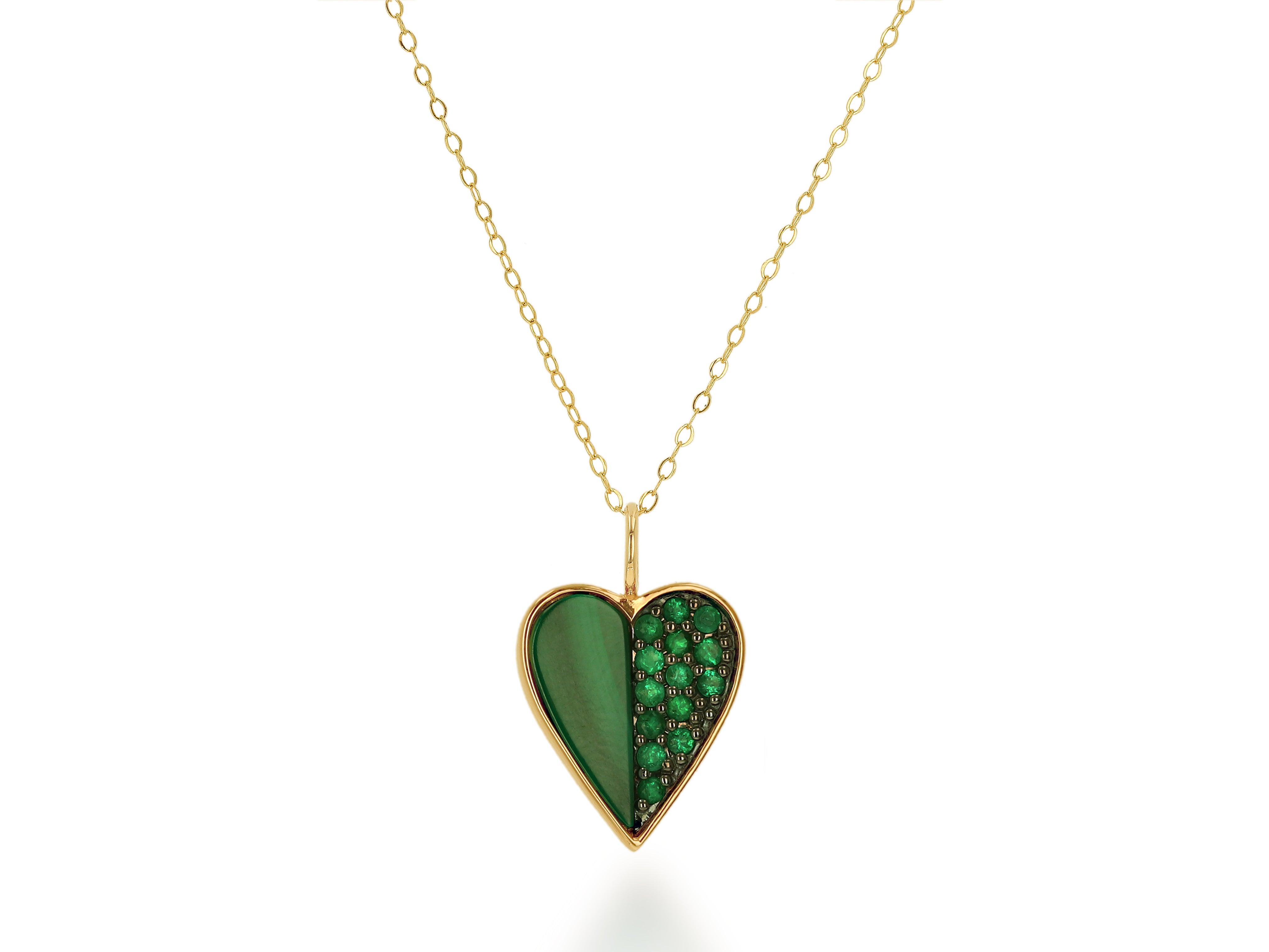 Emerald and Malachite Heart Charm