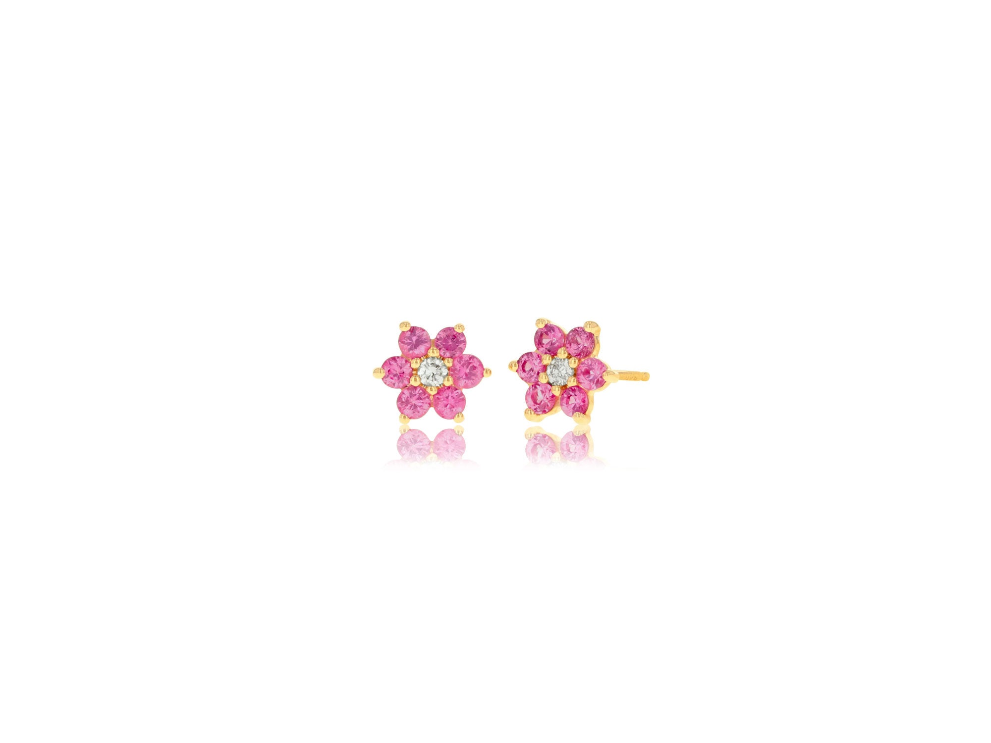 Pink Sapphire and Diamond Cluster Flower Earrings - Rachel Reid