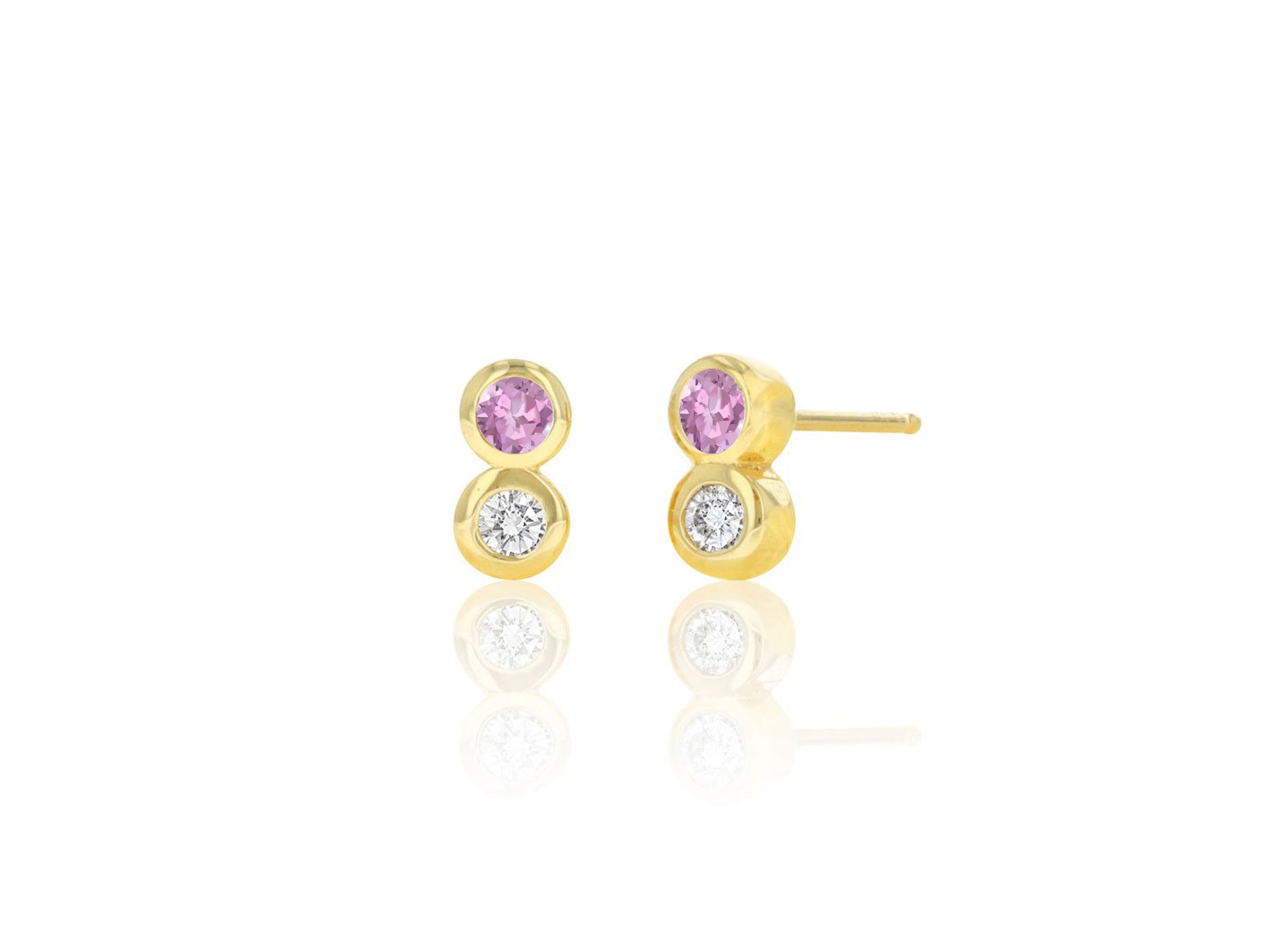 Birthstone Stud Earrings in 14K Gold or 14K White Gold - Pink Sapphire