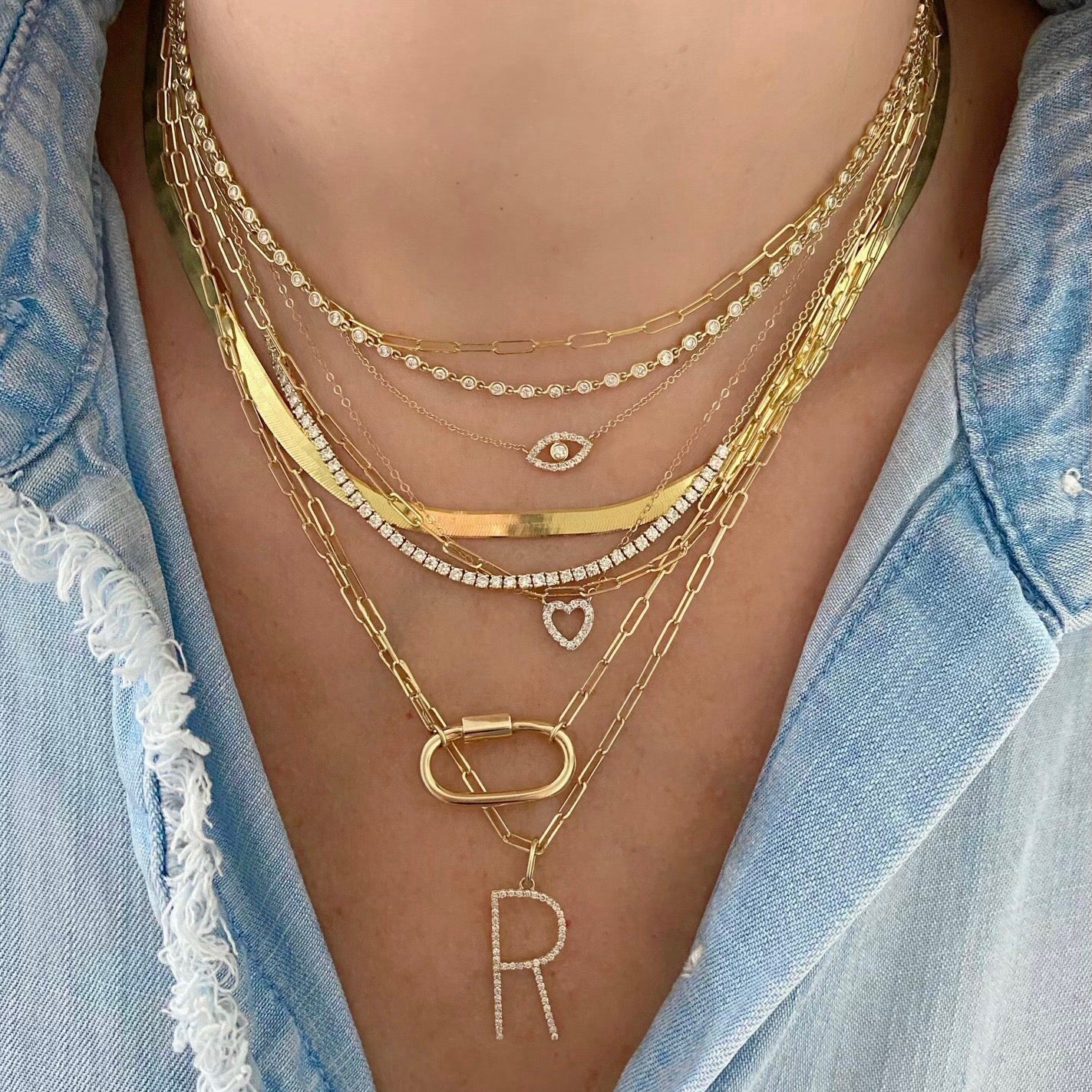 Oversized Diamond Letter Charm on Chain - Rachel Reid