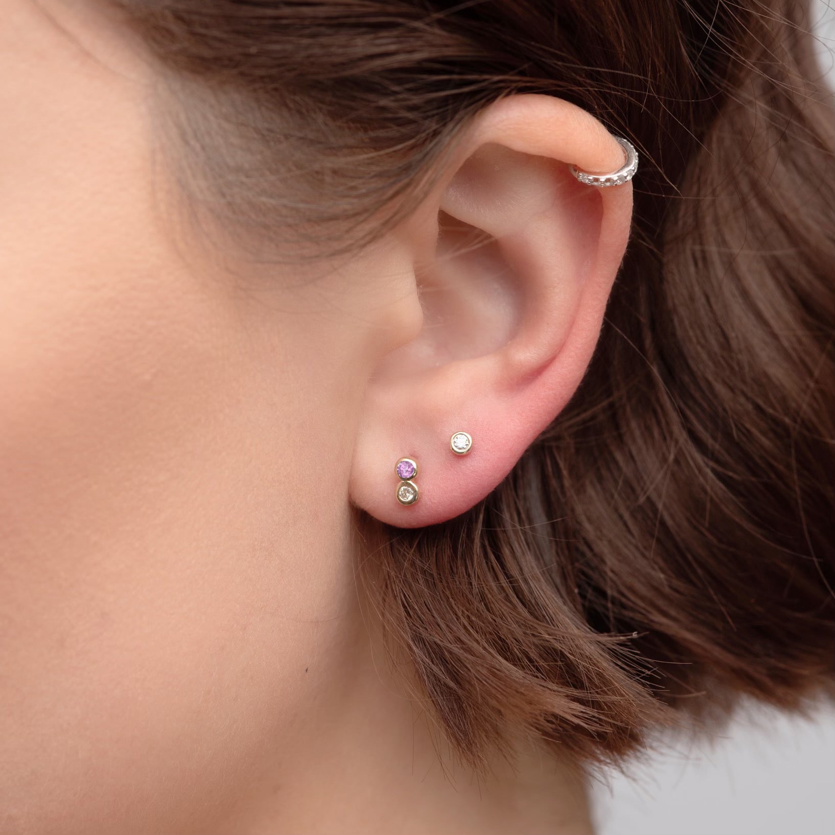 Pink Sapphire and Diamond Duo Stud Earrings