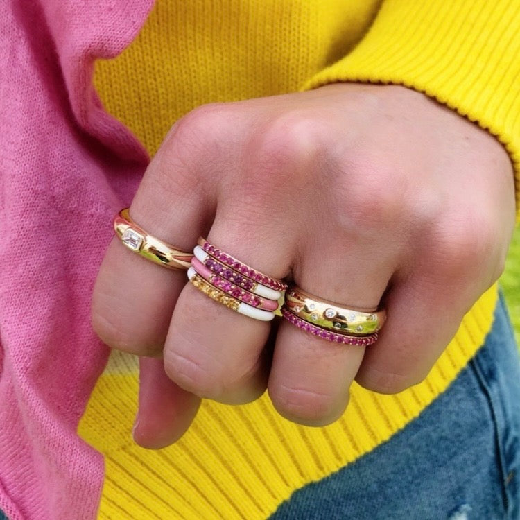 Set of 3 Enamel and Gemstone Band Rings