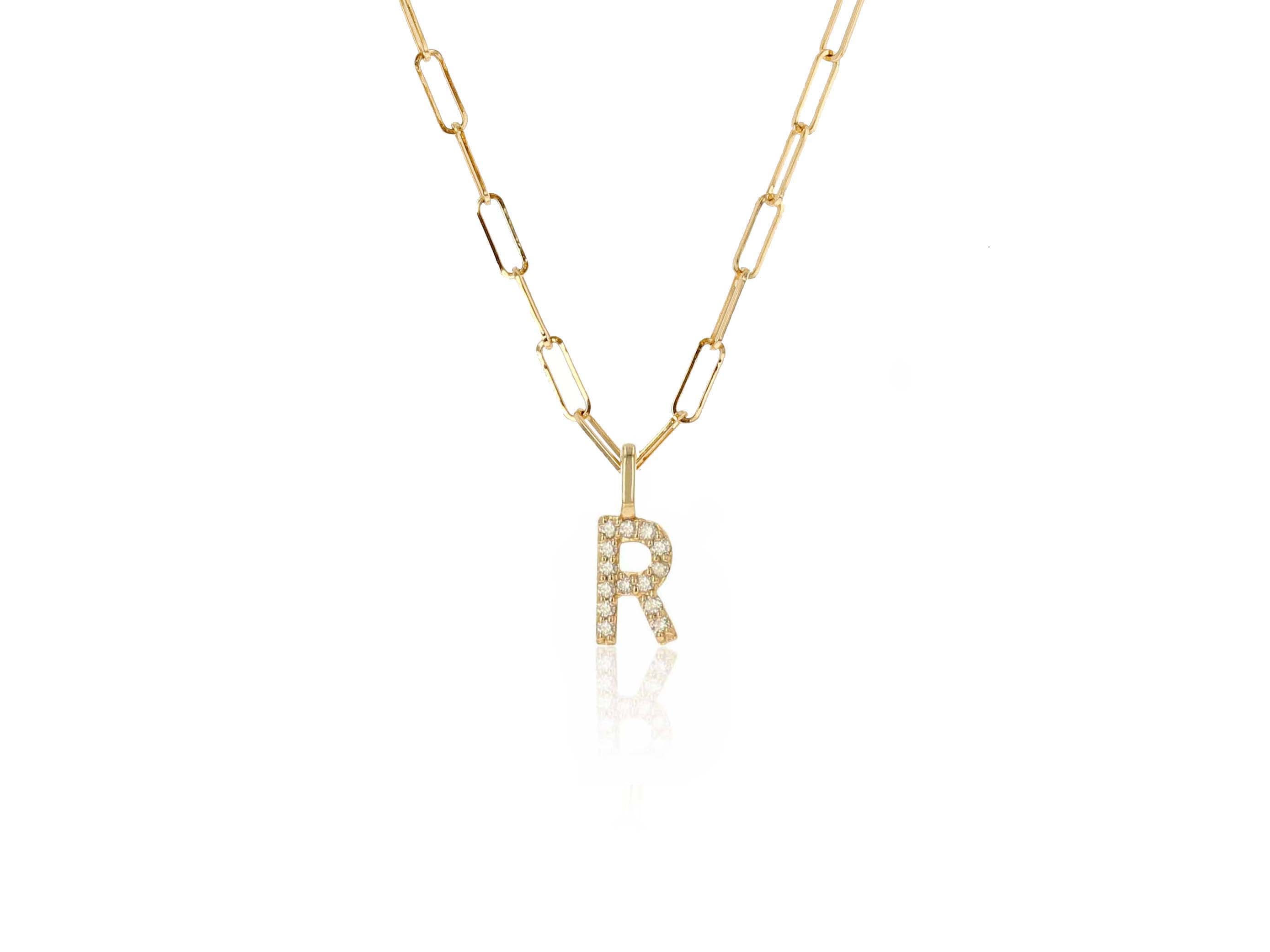 Diamond Letter Charm on Baby Link Chain - Rachel Reid