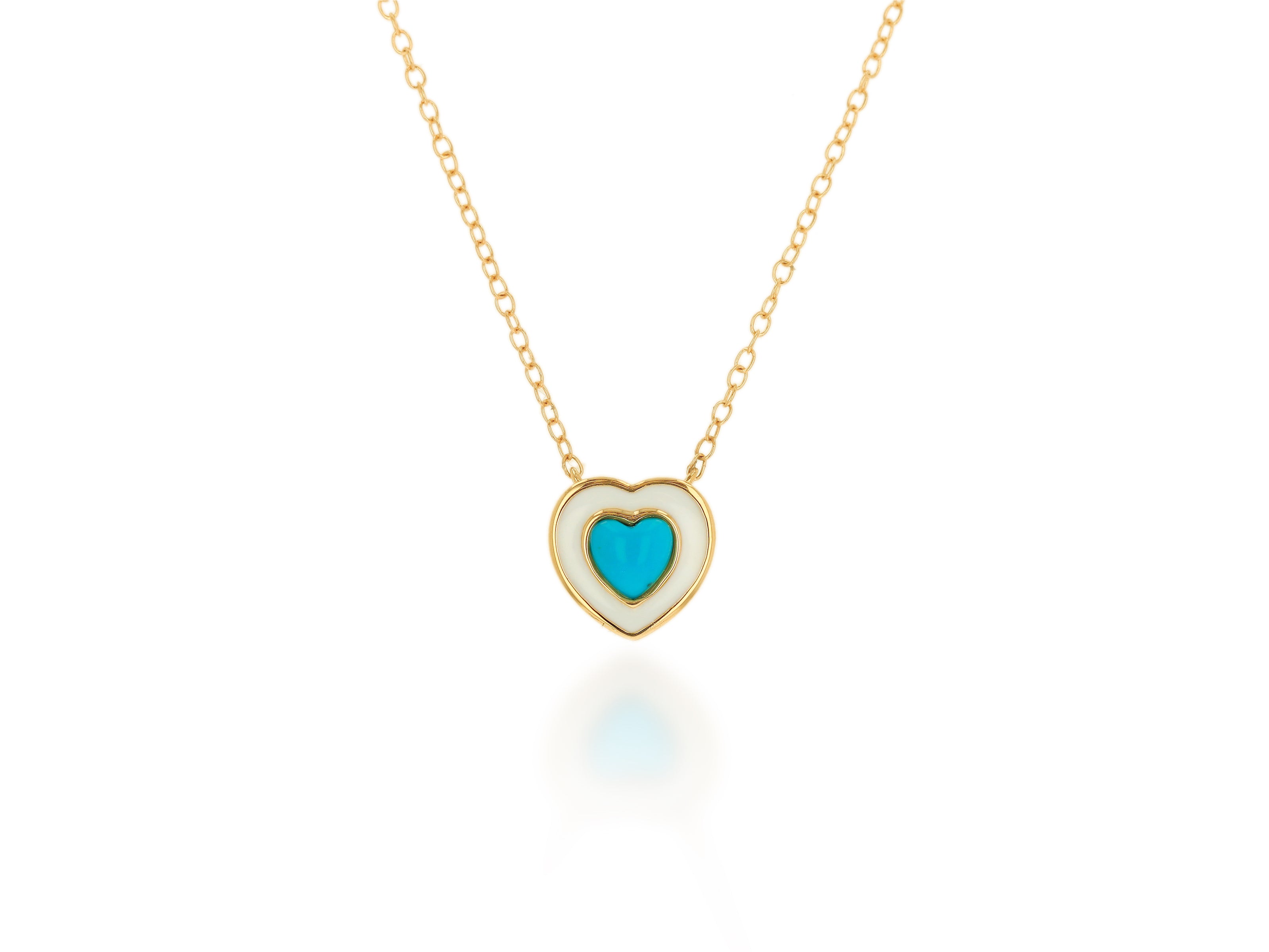 White Enamel and Turquoise Heart Necklace