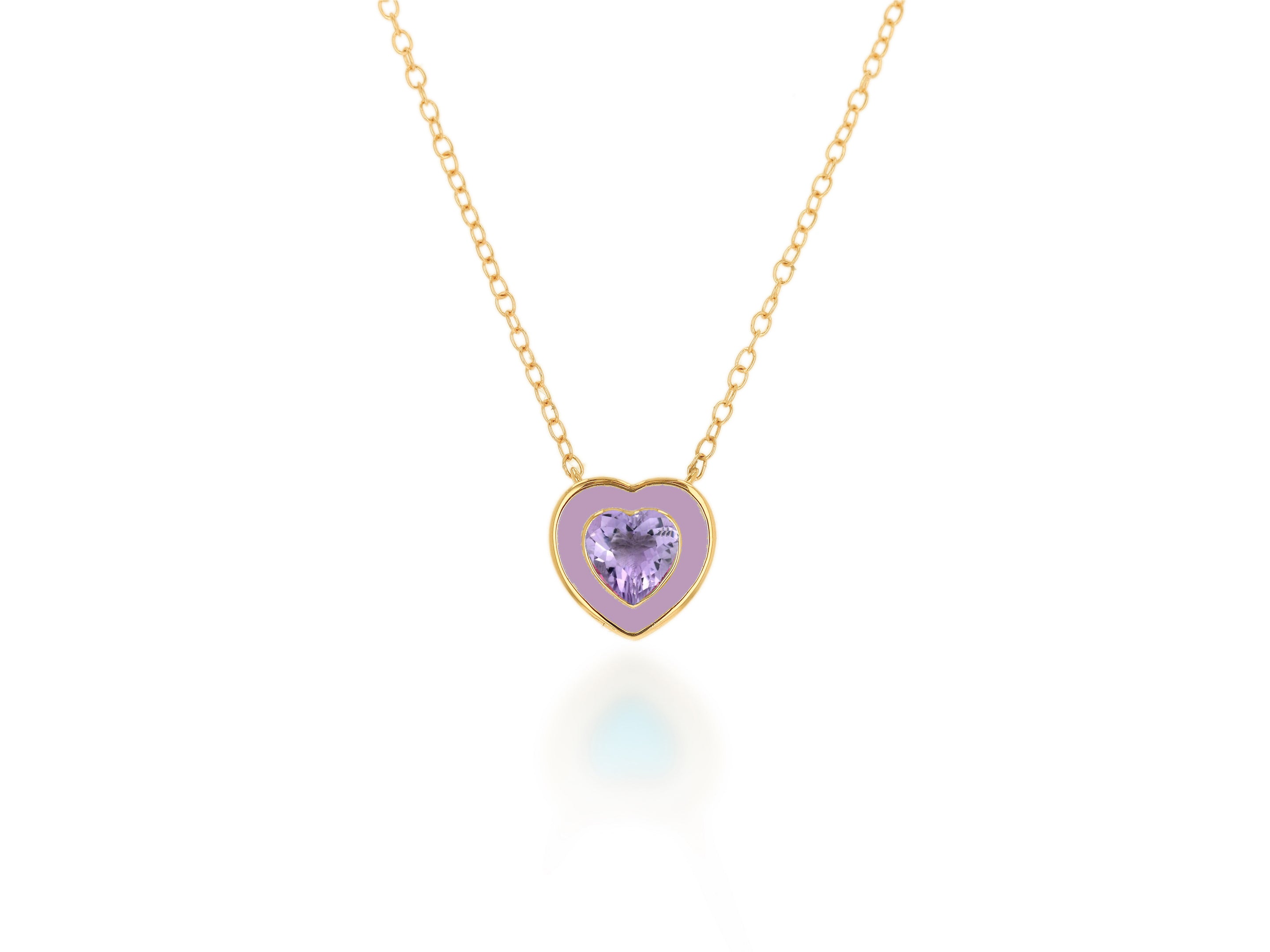 Light Purple Enamel and Rose De France Heart Necklace