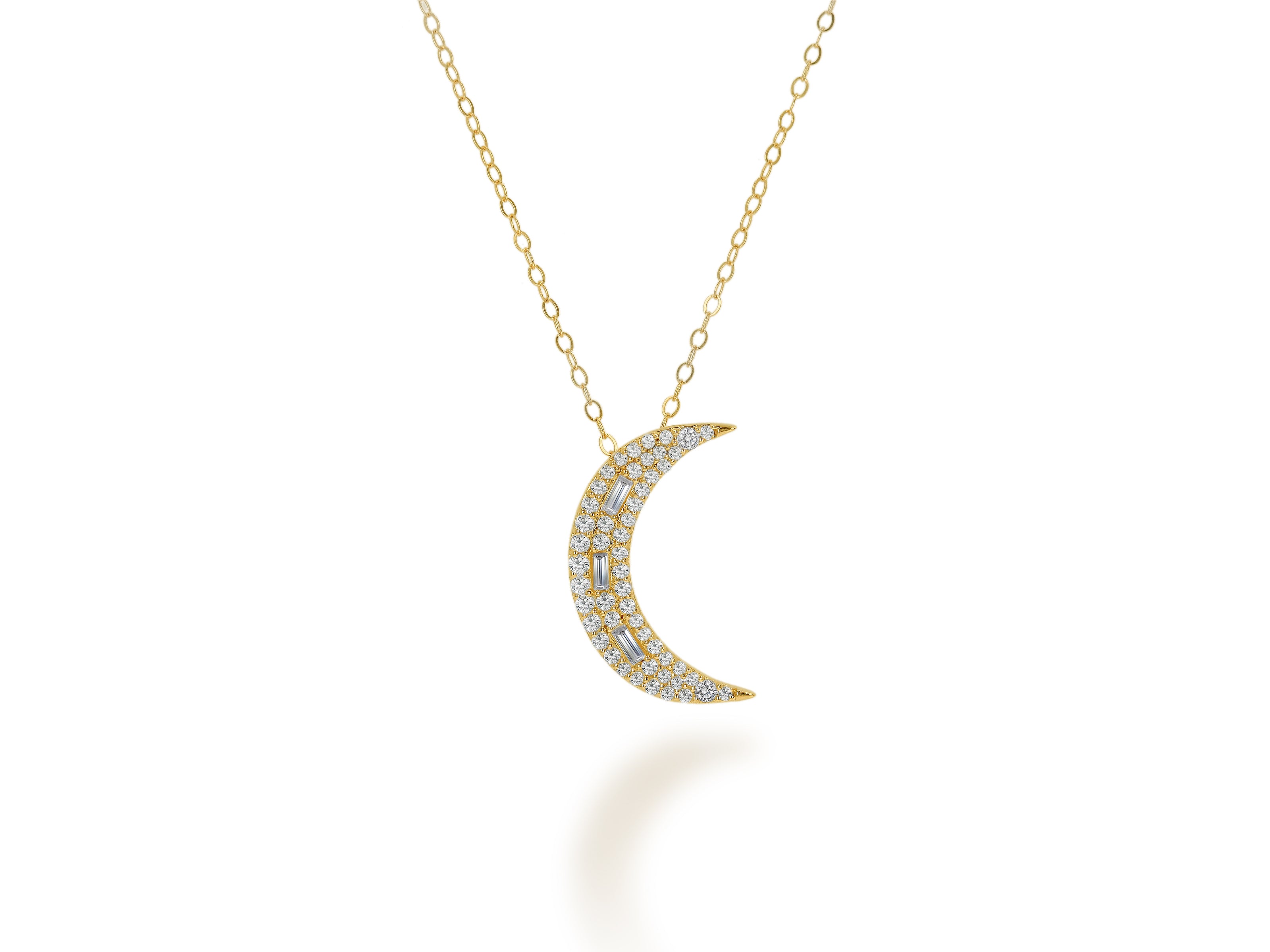 Diamond Baguette Crescent Moon Necklace