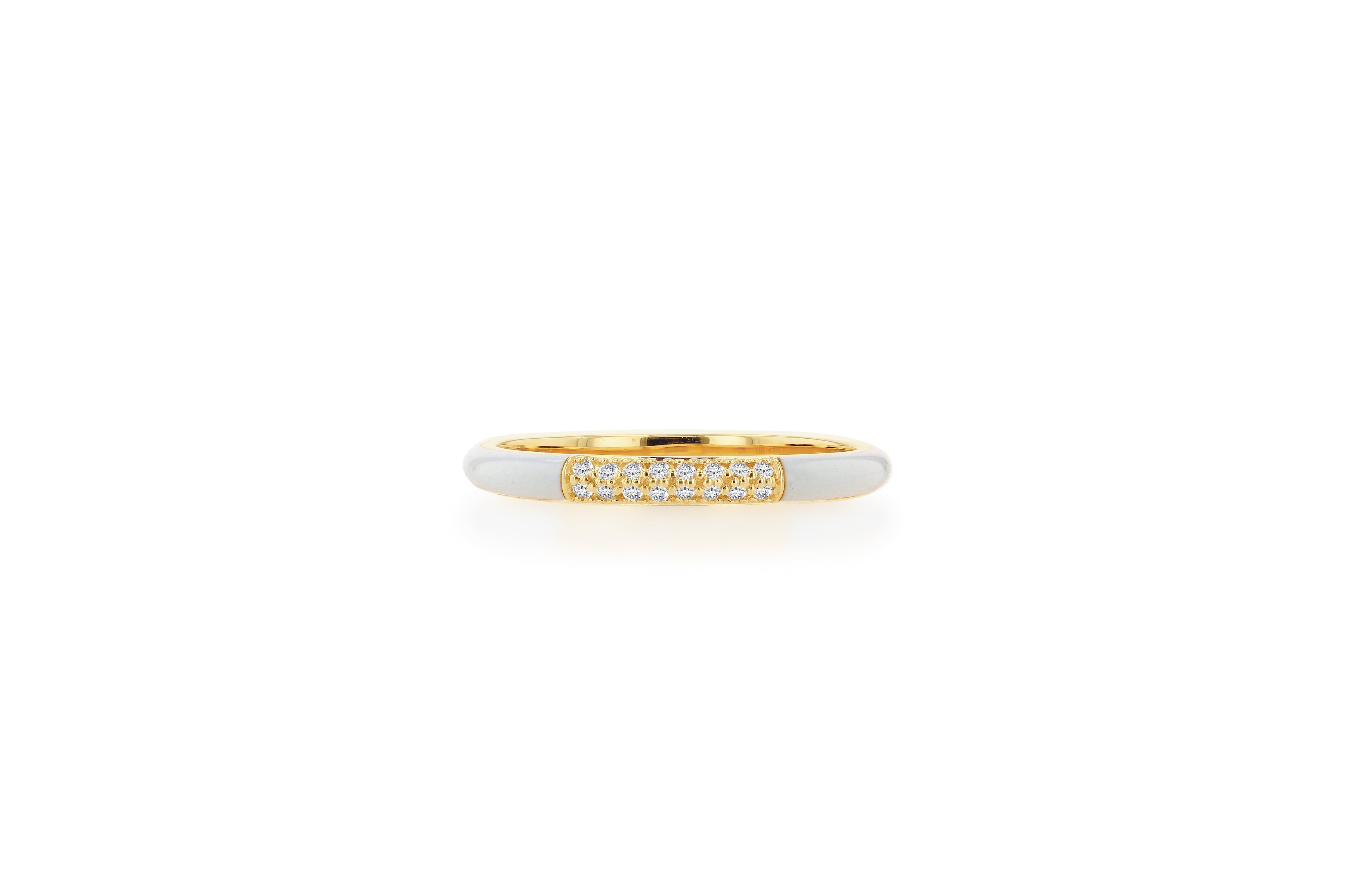 White Enamel and Pave Diamond Band Ring