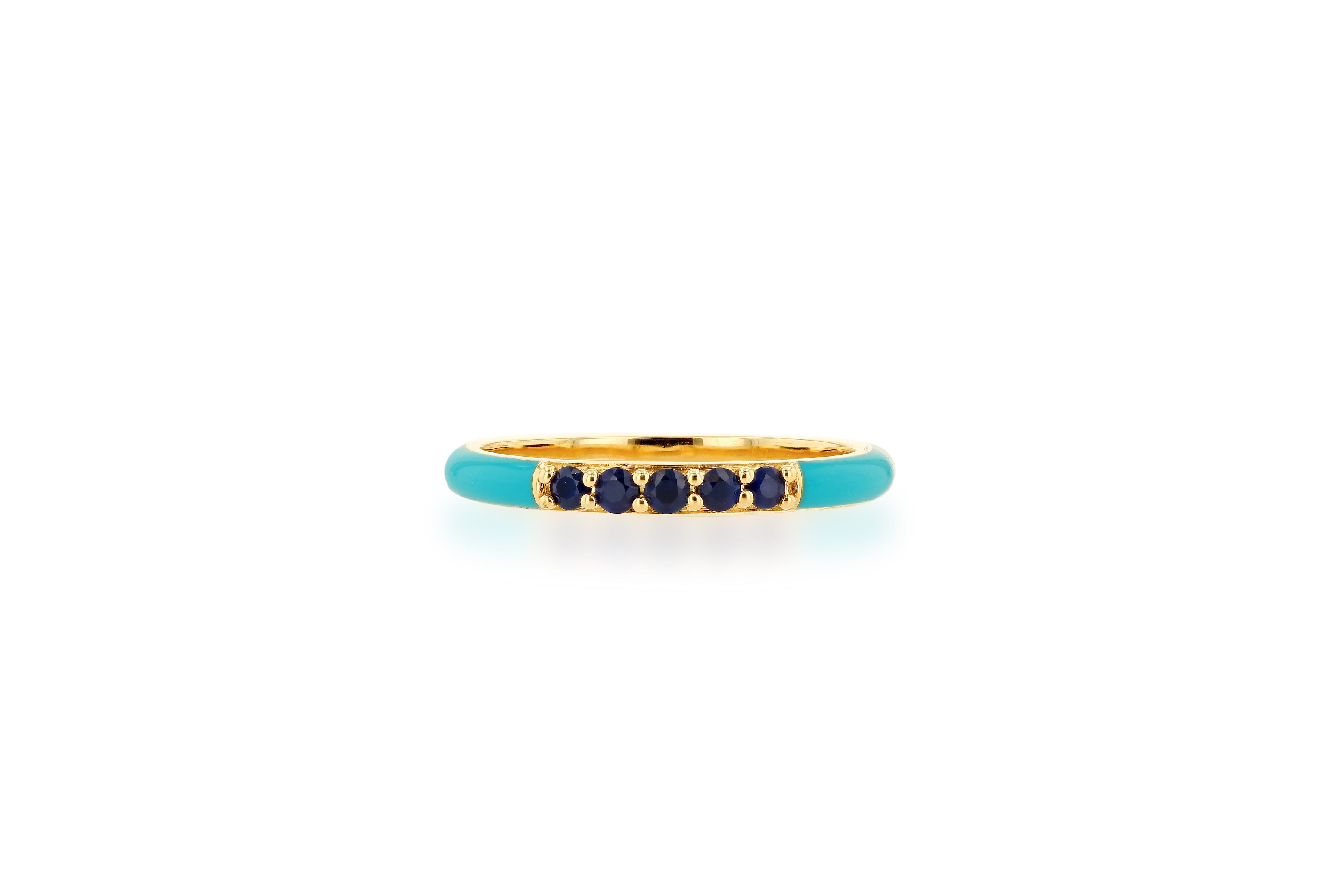 Turquoise Enamel and Sapphire Band Ring
