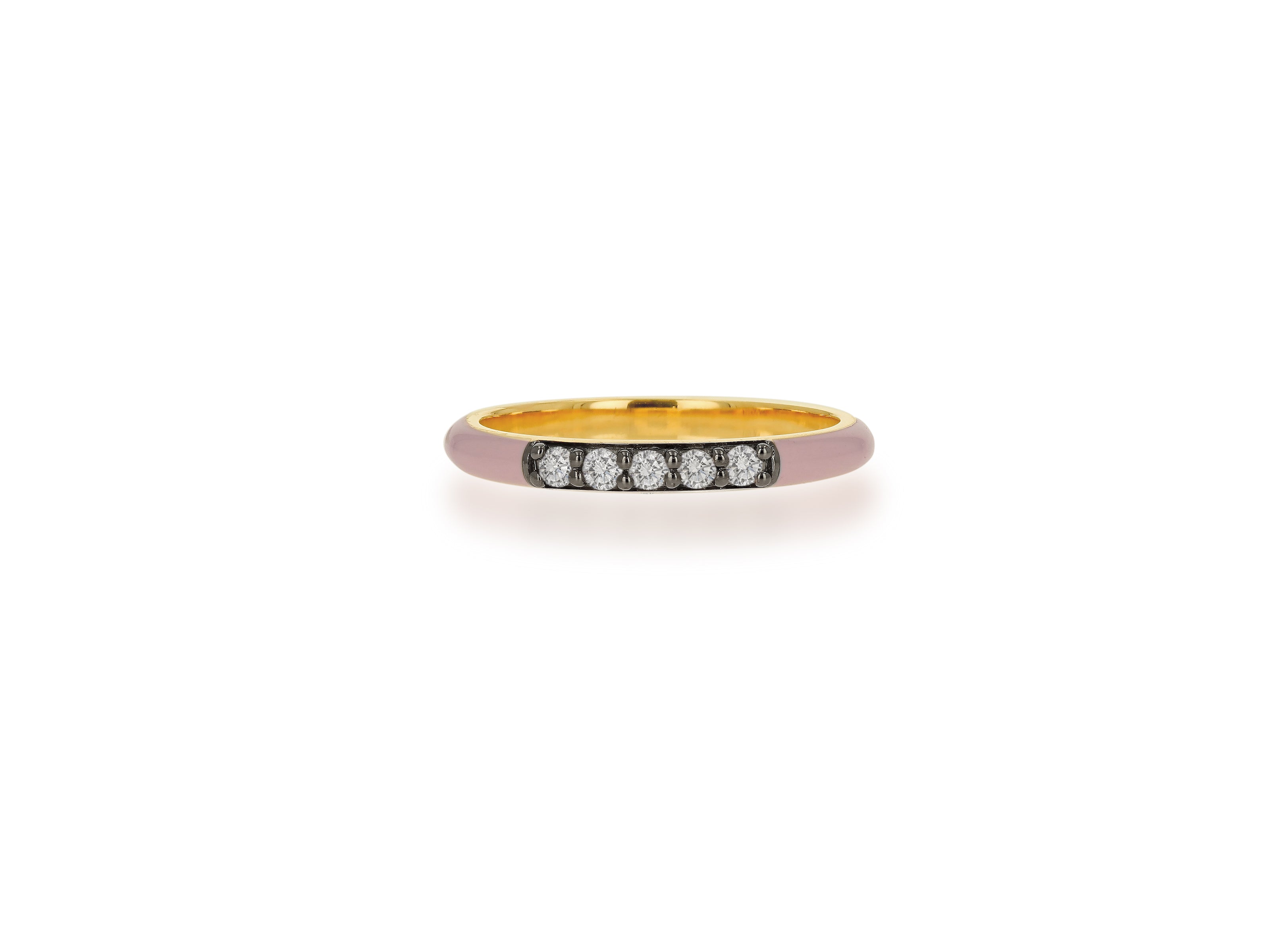 Dusty Rose Pink Enamel and Diamond Band Ring
