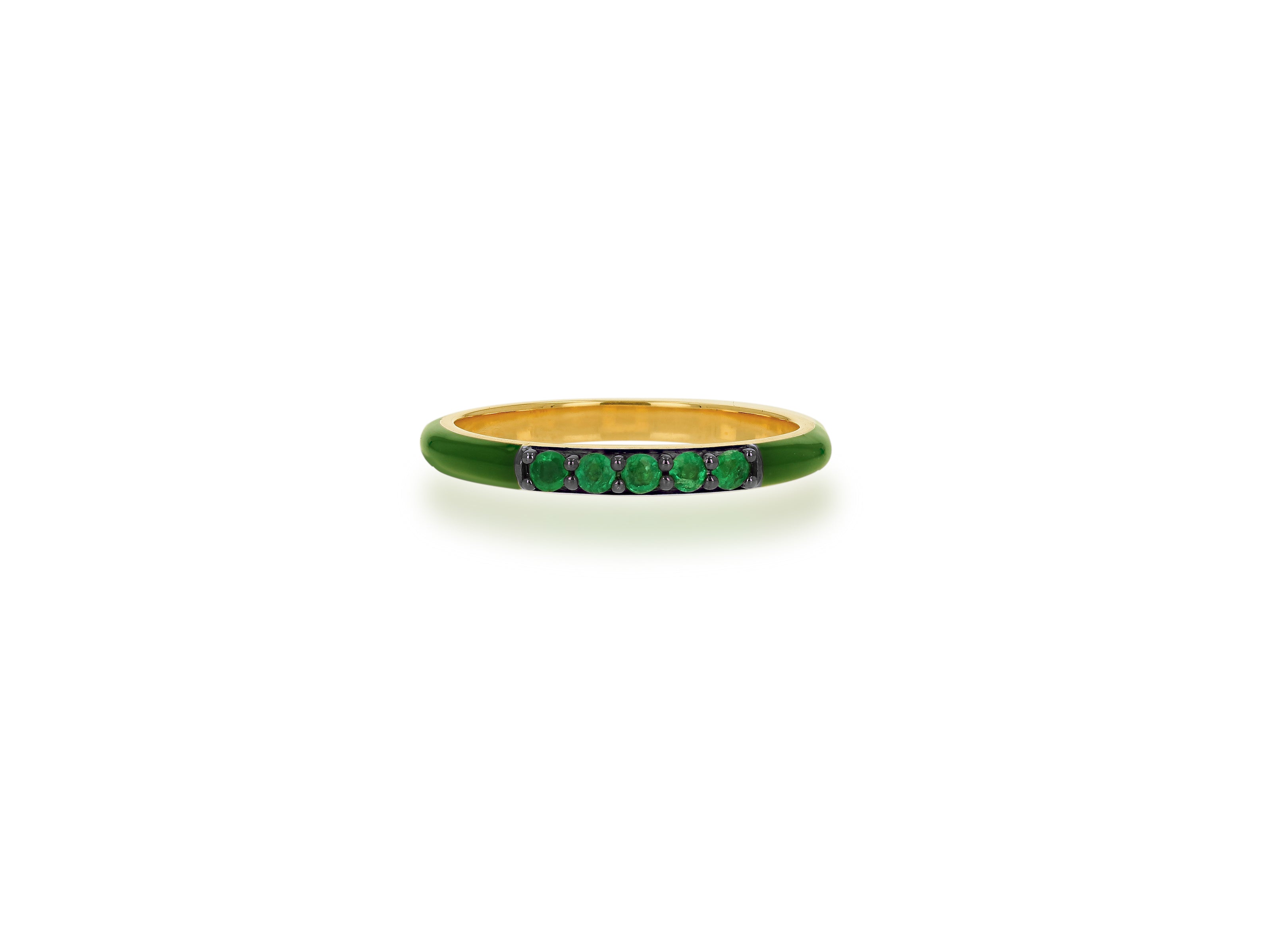 Dark Green Enamel and Emerald Band Ring