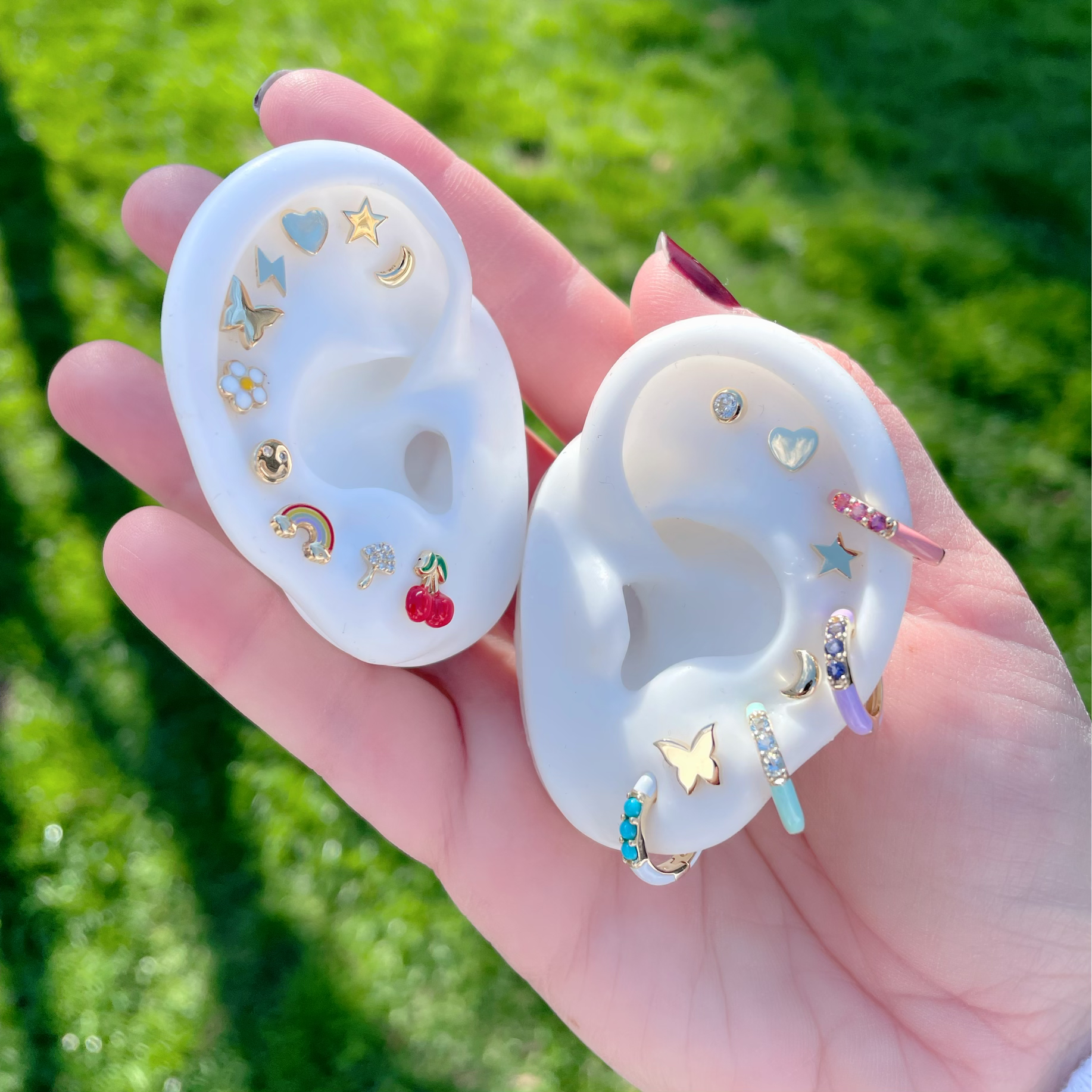 Lavender Enamel and Iolite Huggie Earrings