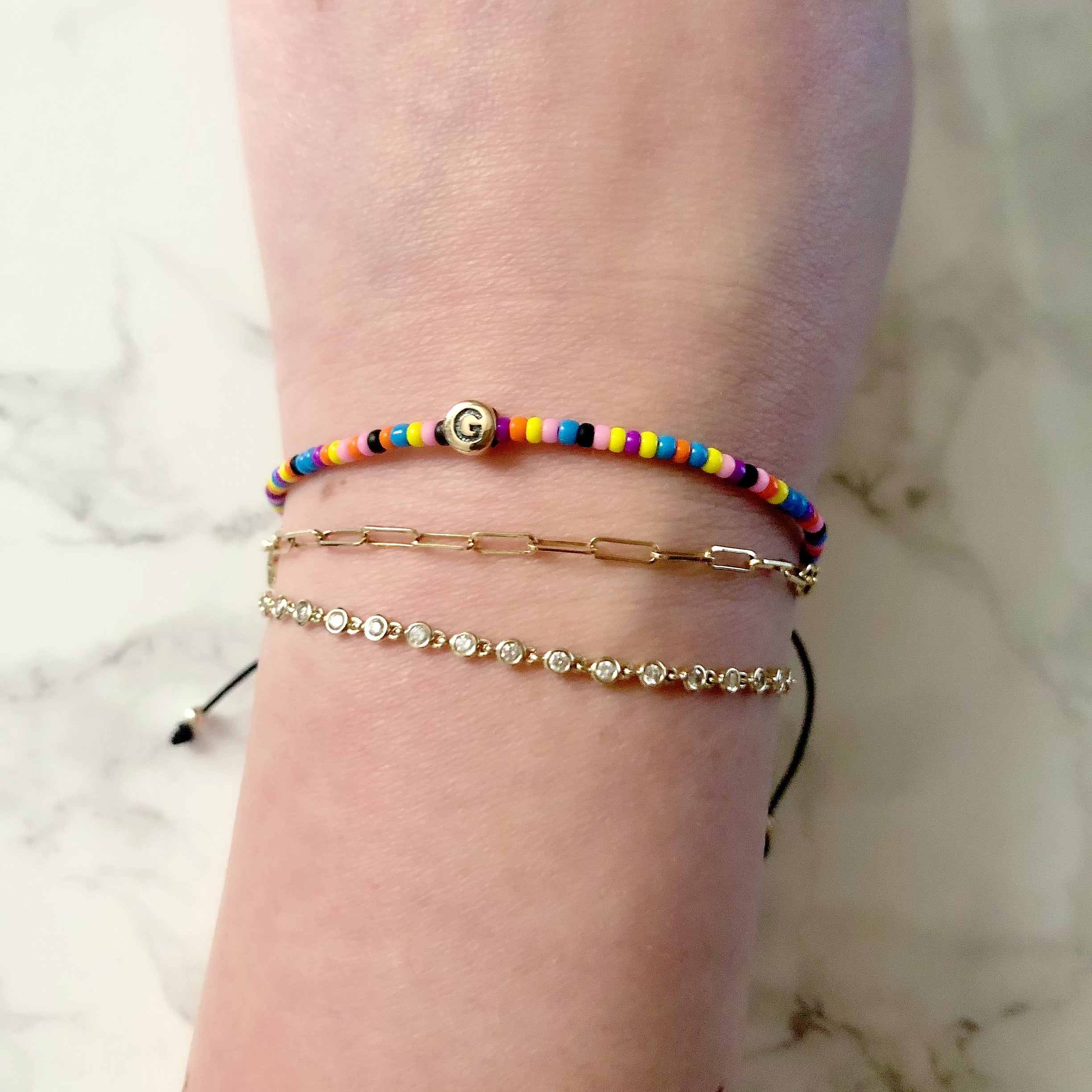 Gold Letter and Seed Bead Adjustable Bracelet – Rachel Reid