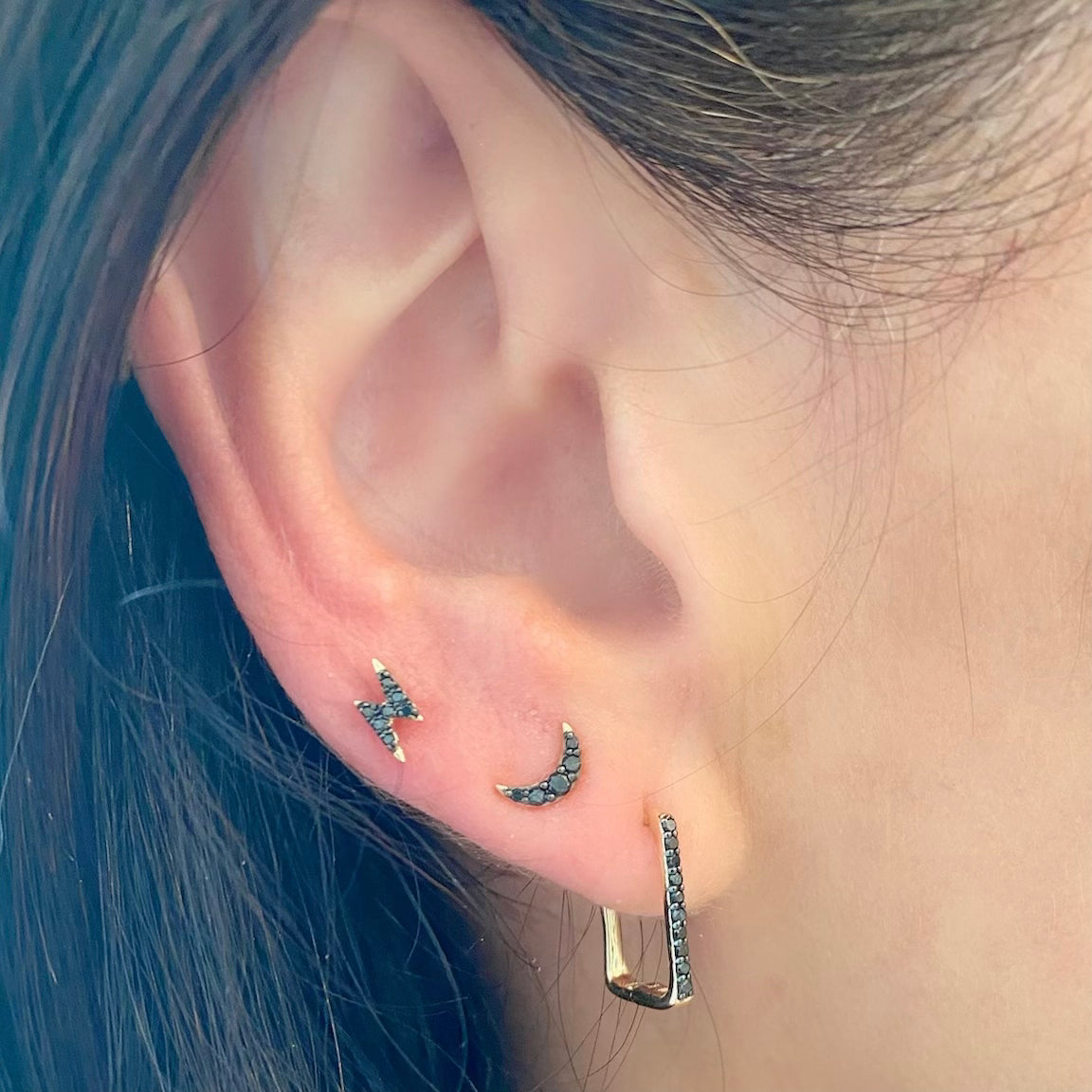 Diamond Pave Crescent Moon Stud Earrings - Rachel Reid