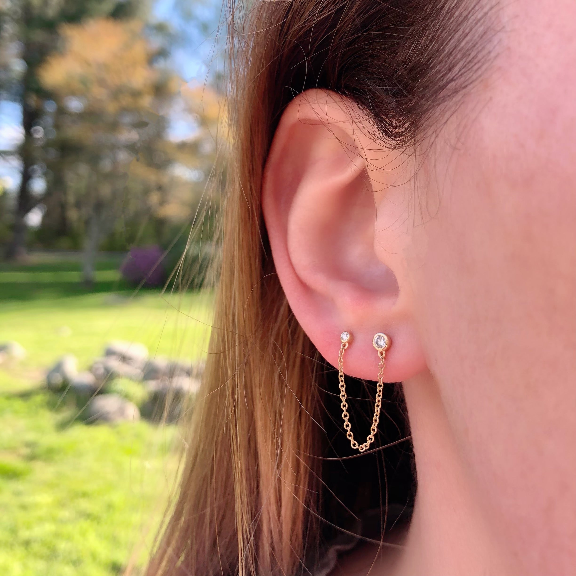 Double Diamond Chain Stud Earrings
