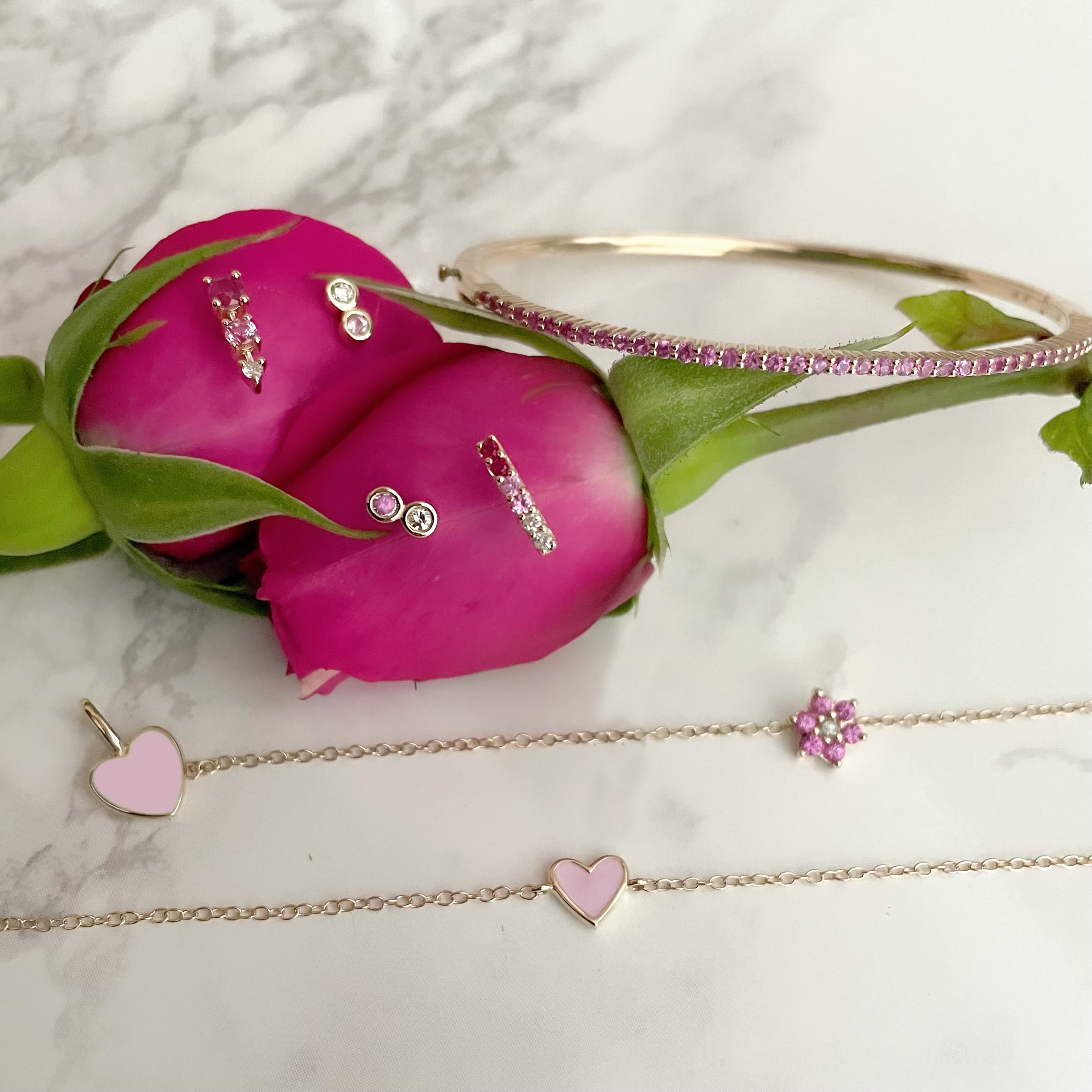 Pink Sapphire and Diamond Cluster Necklace