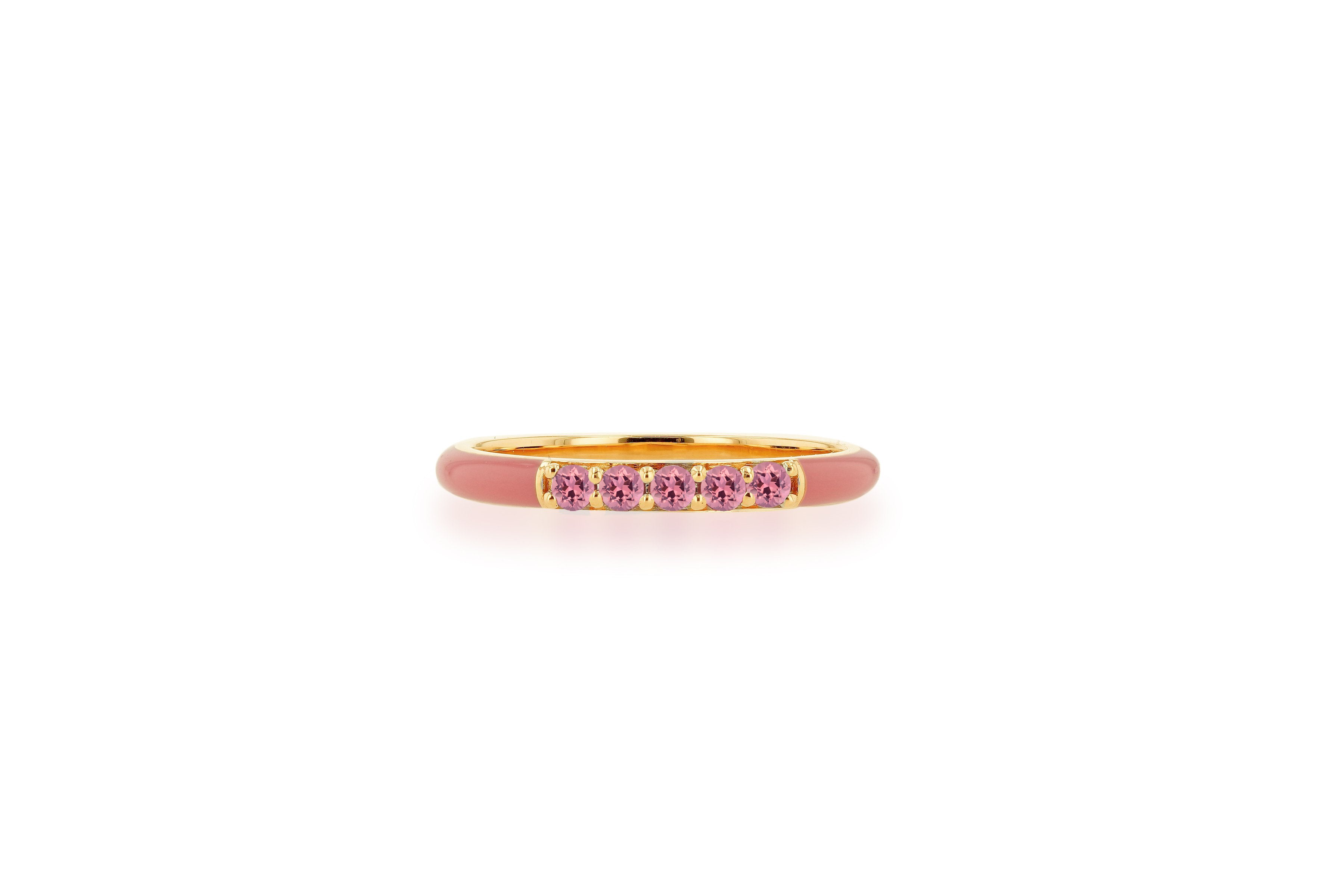 Light Pink Enamel and Pink Tourmaline Band Ring